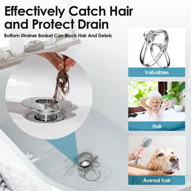 Bathtub Drain Stopper, gliship Upgraded Pop Up Tub Drain Hair