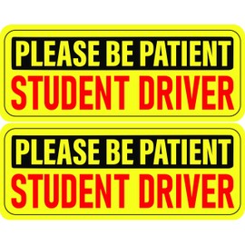 Student Driver Decal 2-Pack (10x4 Inch) – Non-Magnetic Removable Vinyl Bumper Sticker Signs for New Drivers, Learner & Beginner Cars – High Visibility Yellow Safety Warning for Safe Driving
