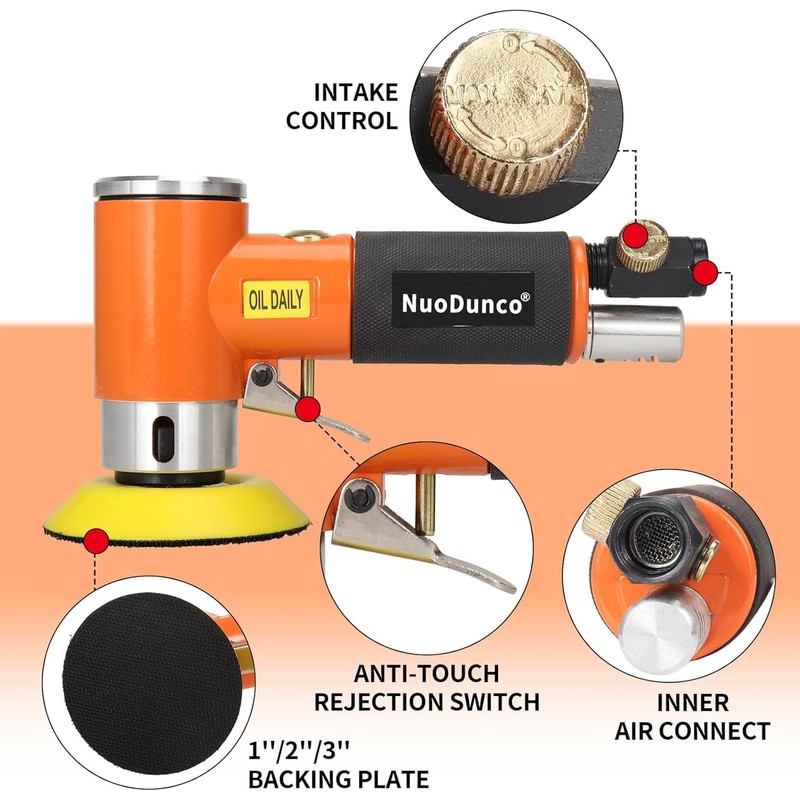 Mini Compressed Air Orbital Sander 50 mm/75 mm, NuoDunco Air