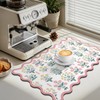 1 Pack Scalloped Floral Dish Drying Mat, 12"x20" Coffee Mat