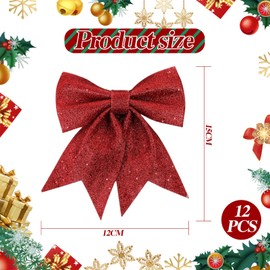 Tutamaz Pack of 12 Christmas Bows, 12 x 15 cm Christmas Bows for Christmas Wreath Gifts Decoration, Christmas Tree Decoration, Party Decoration for Christmas, Holiday, Wedding, Celebrations (Red)