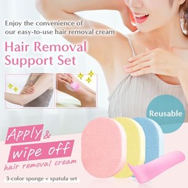Kit De Depilación: 3 Esponjas Corporales Y Espátula Para Crema Depilatoria - Suave Con La Piel, 100% Pva, Para Hombres Y Mujeres