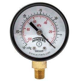 Winters PEM Series Steel Dual Scale Economical All Purpose Pressure Gauge with Brass Internals, 30"Hg Vacuum/kpa, 2" Dial Display, +/-3-2-3% Accuracy, 1/8" NPT Bottom Mount