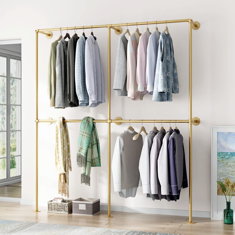 IronJiaZu Gold Wall Clothing Rack Wall Mount clothes Rack,Heavy Duty