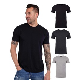 INTO THE AM Premium Men's Fitted Crew Neck Plain Essential Tees 3-Pack - Modern Fit Fresh Classic Short Sleeve T-Shirts for Men (Black/Charcoal/Grey, Large)