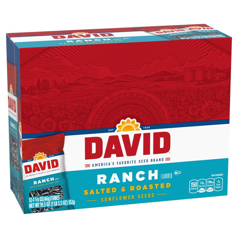 DAVID Sunflower Seeds, Ranch Flavor, 1.625 oz. (Pack of 12)