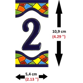 House numbers 4 inch. Handpainted house number tiles for signs, addresses and names. Address numbers for houses. House address numbers and letters. Design MOSAICO MEDIANO 4,29" x 2,13" (NUMBER 2)