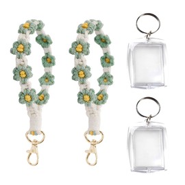 IKOPFLN 2 x Key Chains, Key Chain Band, Macrame Lanyard, Short Key Chain, Girls' Gift for Women, Includes 2 x Acrylic Photo Frame Keyring, a