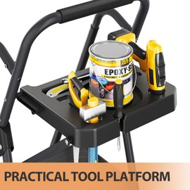 TOOLF Step Ladder, Sturdy Steel Step Stool with Anti-Slip Wide Pedals, Handrail, Safe-Lock Design, Folding Portable Ladder for Multi-Purpose, Home, Kitchen (5 Step Ladder)