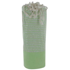 LES POULETTES - Towel Cotton Fouta Hammam or Beach Honeycomb Green Anise Color Silver Lurex Stripes