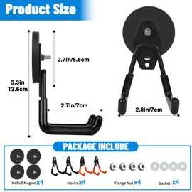 Xiuouix Heavy Duty Garage Magnetic Hooks 4 Pack - Neodymium Magnet Hooks with Anti-Slip Rubber Coating for Wall Metal, Workshop Tools, Broom Holder, No Drill Storage for Wall Metal, Workshop