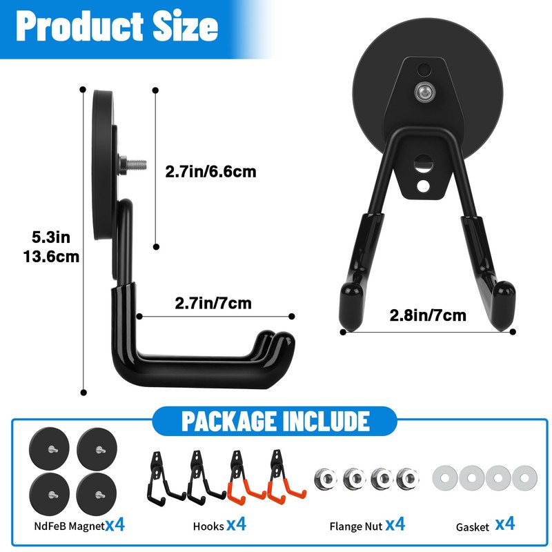 Xiuouix Heavy Duty Garage Magnetic Hooks 4 Pack - Neodymium