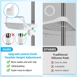 XLHOMO 32-122inch Corner Shower Caddy Tension Pole White, Rustproof Drill-Free Shower Shelves for Bathroom Bathtub Washbasin, Adjustable Shower Organizer with 4 Tier Patent Stable Shelves & Towel Bars