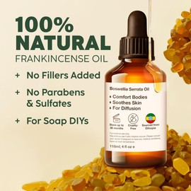 Kukka Frankincense Essential Oil for Face & Skin - 4 Fl Oz - 100% Pure Natural Frankincense Oil Made from Ethiopia Resin - A Holy & Woody Scent for Body Comfort, Aromatherapy & DIY Soap Making