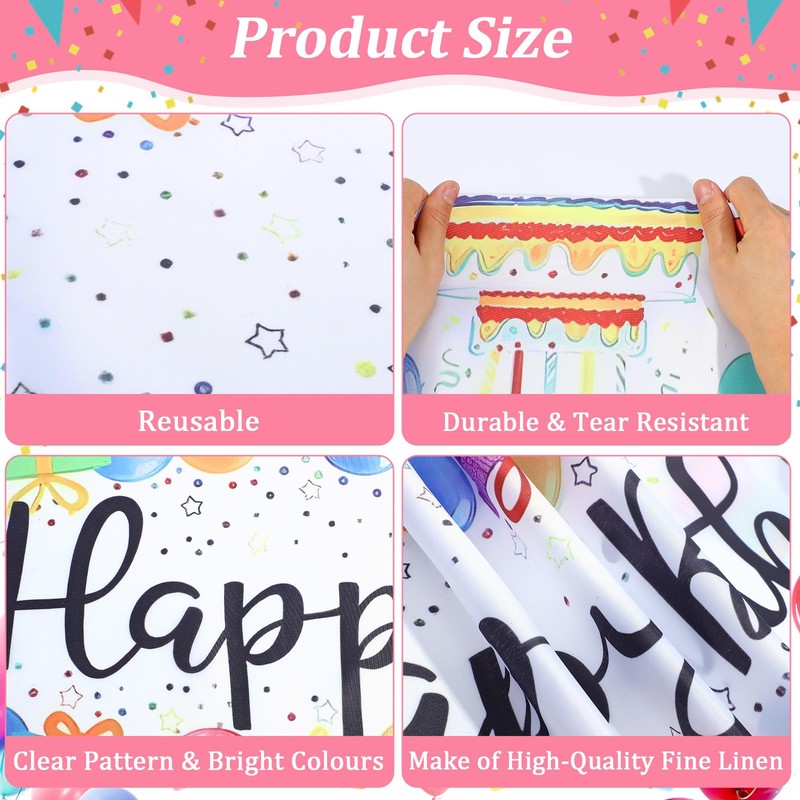 Happy Birthday Table Runner, 72×13In Colorful Birthday TableRunner