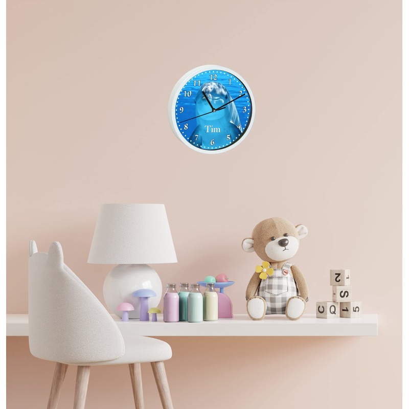CreaDesign WU-30-1128 Dolphin Wall Clock for Children's Room, Silent Movement