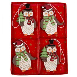 Sass & Belle Set of 4Pcs Owl with Scarf Wooden Dec Assorted, Multi-Colour