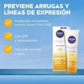 Protector Solar Facial NIVEA SUN Anti-Edad Q10 Fps50+ 50Ml, Previene Arrugas Y Líneas De Expresión,