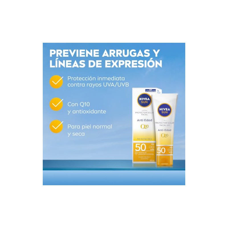 Protector Solar Facial NIVEA SUN Anti-Edad Q10 Fps50+ 50Ml, Previene