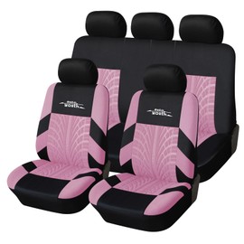 AUTOYOUTH Pink Car Seat Covers Full Set, 3D Tyre Embossed Front Bucket & Split Rear Bench Covers, Airbag Compatible, Quick Setup Universal Fit for Car, SUV, Seat Protectors (9pcs)