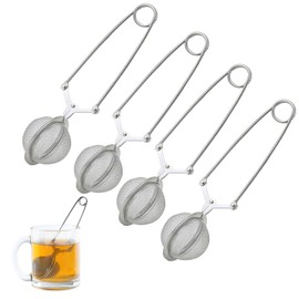 Pack of 4 Tea Tongs, Tea Strainer Loose Tea, Stainless Steel Tea Infuser, Tea Strainer for Cup, Tea Infuser in Ball Shape Made of Stainless Steel, Tea Infuser, Strainer for Tea Lovers (Silver)