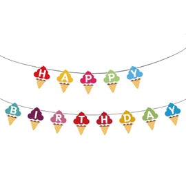 lasuroa Ice Cream Happy Birthday Banner, Sweet Desserts Ice Cream Birthday Banner Decorations Party Favor for Summer Theme Baby Bridal Shower Wedding Graduation Supplies