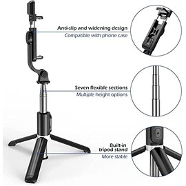 Trípode Bluetooth Selfie Stick con Luz De Relleno, Soporte De Trípode Ligero De Viaje Extensible para Selfie, Transmisión En Vivo, Videoconferencia, Compatible con Todos Los Teléfonos（Negro）