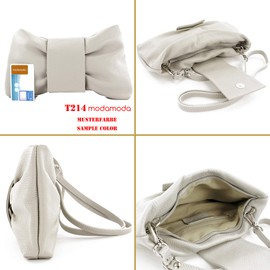 modamoda de T214 Women's Leather Shoulder Bag Clutch Shoulder Bag Bow Handmade in Italy, Black-green