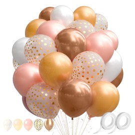 60 Stück Luftballons Rosa Rosegold, Luftballons Altrosa, Metallic Rosegold Konfetti Latex Ballon für Mädchen Geburtstag, Hochzeit, Jubiläum, Abschluss, Babyparty Dekoration