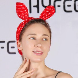 HYFEEL Wire Headbands for Women Bow Bandana Hair Scarf Hairbands Cute Knotted Hair Accessories 50s Retro Head Wraps Turban (Red Polka Dot)
