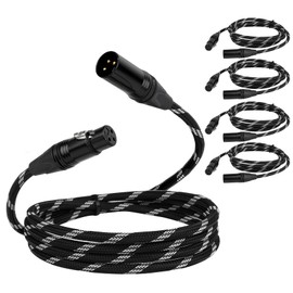 ATEUNLR Pro XLR Cables - 5 Pack: 6ft Quad-Core Twisted Dual-Shielded Nylon-Braided Oxygen-Free Copper (OFC) 3-Pin Male-to-Female Microphone Cables