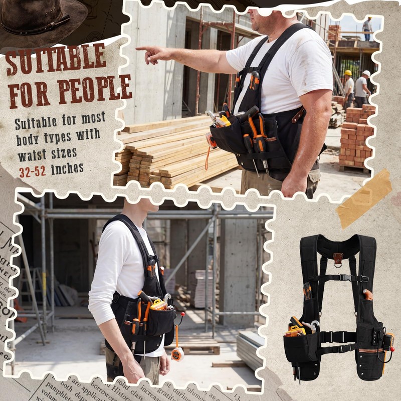 1 Pack Tool Vest with Leather, 33 Pockets with Removable
