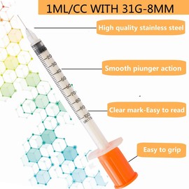 100 Pack 1ml Lab Measuring Tool with 31G 5/16 Inch(8mm), Individually Sealed Wrapped