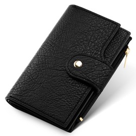 Airkit Women's Bifold Wallet, RFID Blocking Credit Card Holder with Zipper, Travel Cute Coin Pocket Wallet for Ladies, Black