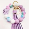 Phamines Leaf Bead Wristlet Keychain for Women,Printed Silicone Beaded Key