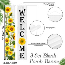 Preboun 3 Pair Hanging Blank Banner Signs Graduation DIY Porch Flags Front Porch Signs Outdoor Sublimation Banner for Home Yard Garden Birthday Indoor Outdoor Display Party Decorations