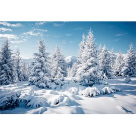 Winter Snow Backdrop 10x8ft Pine Forests Snow Mountain Snowy Scenery Photography Background Winter Holiday Outdoor Woodland Snow Backgrounds for Christmas Decor