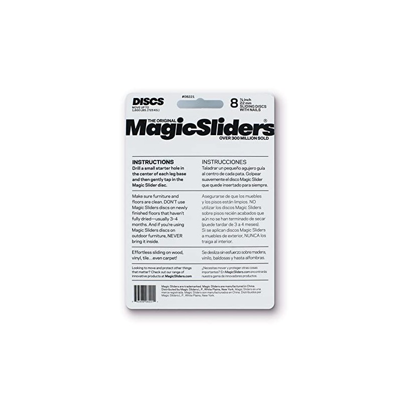 MAGIC SLIDERS L P 8221-7/8" Reusable Furniture Sliders | Heavy-Duty
