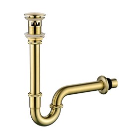 Heixutas Thickened Brass P Trap Set: 1-1/4 P Trap with Bathroom Sink Stopper - Sink Drain Plumbing Kit for Pipe Replacement (Brushed Gold, with Overflow)