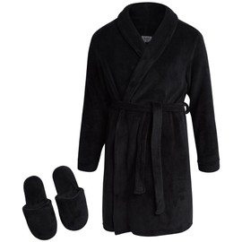 Sleep & Co Girls' Bathrobe Set - Fleece Robe with Slippers Pajama Set (Size 5-16), Size 10-12, Black