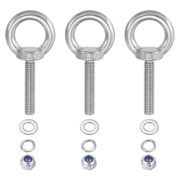 PATIKIL M8 x 50mm Lifting Shoulder Eye Bolt, 3Pcs 304