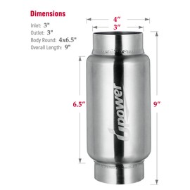 UPOWER 3" Inlet&Outlet Exhaust Resonator,9" Overall Length Center Straight Through Stainless Steel Muffler,Polished