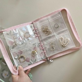 Yiemoge Cute Travel Jewelry Case Organizer Display, PVC Waterproof Foldable Jewelry Storage Roll with 80 Small Bags for Earrings, Necklaces, Rings, Bracelets, Brooches