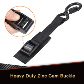 Masterwise Tie Down Straps with Hooks, 8 feet 1200lbs Break Strength Cam Buckle Tiedown Set with Integrated Soft Loops for Motorcycle, Kayak, Car, Truck, Dirt Bike (Black, 1" x8',Pack of 2)