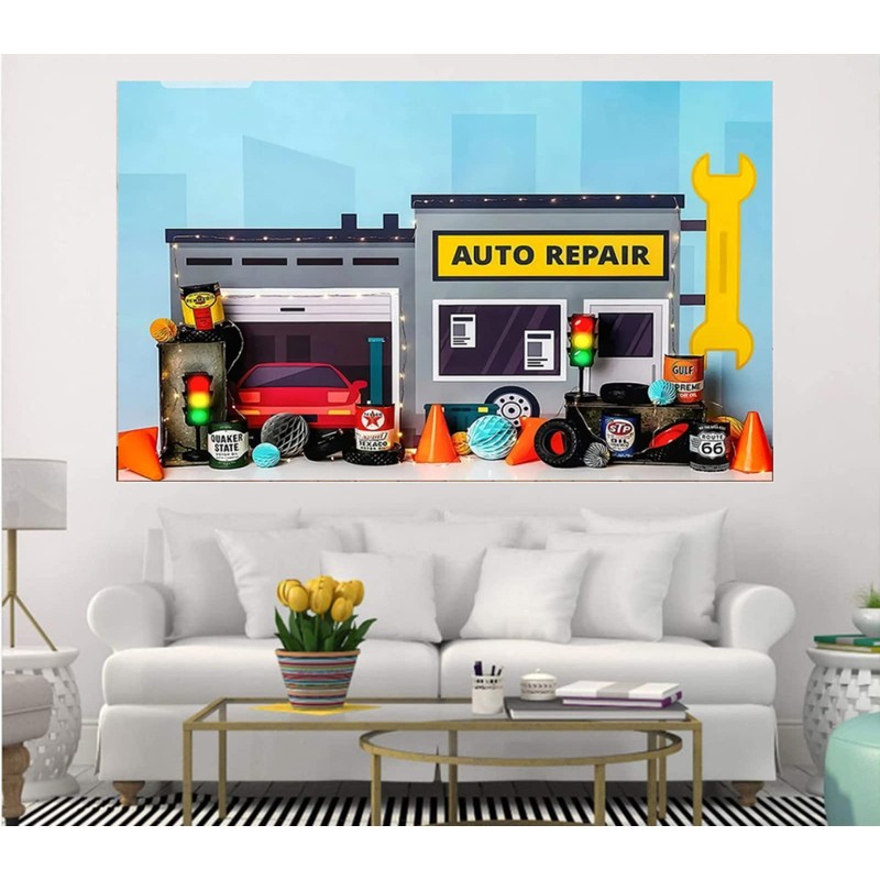 Auto Repair Shop Boys Birthday Party Photography Backdrop Automobile Mechanic