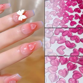 ROFIBUT Heart Nail Charms 3D Purple Love Crystal Heart Rhinestone Resin Light Color Change Heart Love Nail Art Supplies Mix Sized Peach Heart Gems Jewelry for Women Girls Craft Nail Decoration 60Pcs