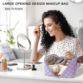 Bestash Women's Travel Cosmetic Bag with Large, Portable Travel Make Up Bag, Waterproof Makeup Bag, Toiletry Bag with Divider Bag Organiser, Light Purple-1