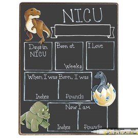 Cohas NICU Milestone Board for Baby with Dinosaur Theme and Reusable Chalkboard Style Surface, 12 by 16 Inches, White Marker