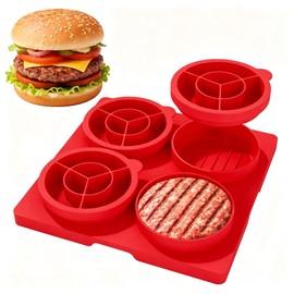 Hamburger Patty Press Maker, Silicone Burger Press Mold with Lid,4 Sealed Cavities,4.5 inch, Adjustable Thickness (1/4-1/2lbs) Hamburger Patty Container, Non-Stick,for Grill, BBQ, Meal Prep