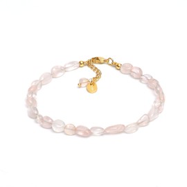 Gempires Pink Rose Quartz Bracelet, Gemstone Crystal Bracelets, Oval Shape Crystals, Everyday Wear, Gemstone Jewelry, 8-inch 14k Gold Plated Adjustable Chain (rose quartz)